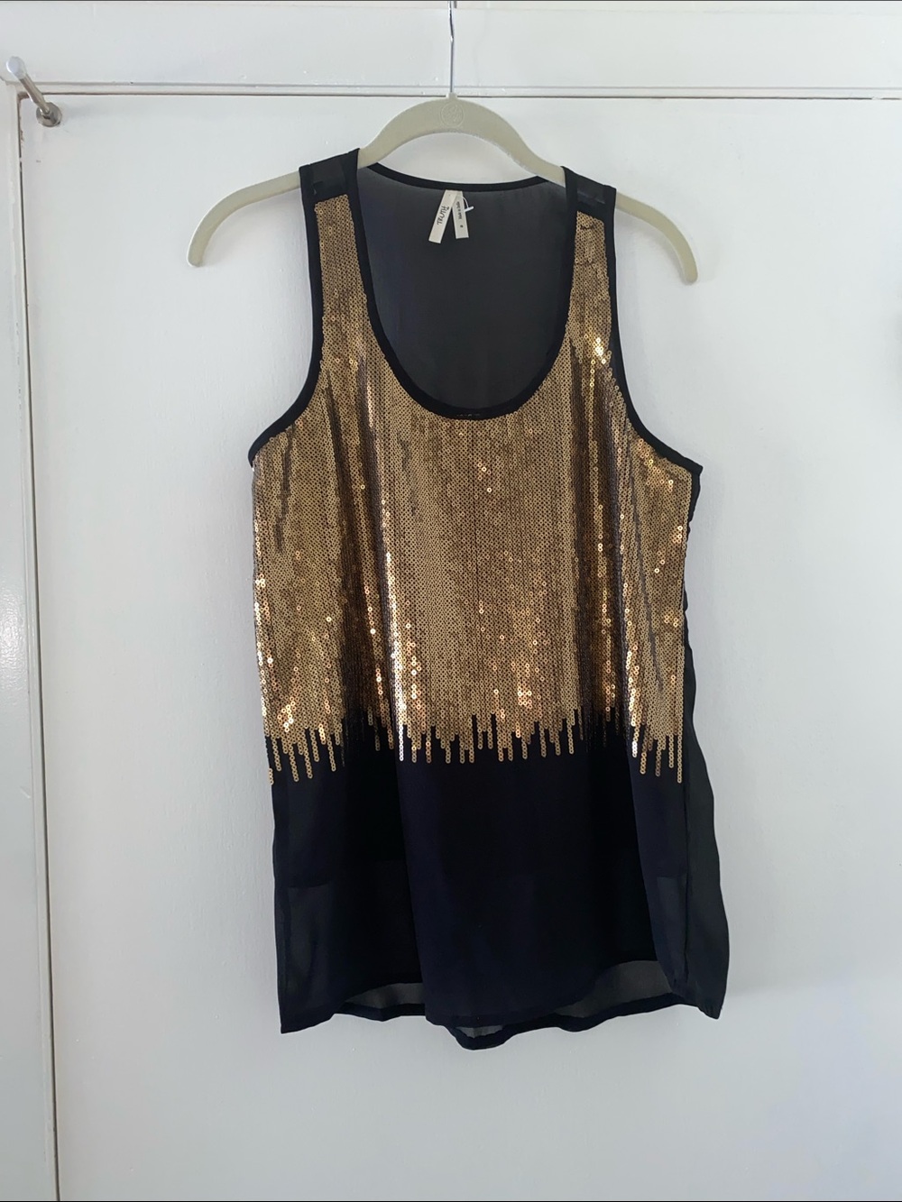 Truth NYC Black and Gold Sequin Tank Top Sz S NWOT